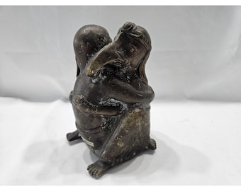 Brass Pair Ganesha: Elephant Headed God Statue Blessing Seated Ganpati Sculpture