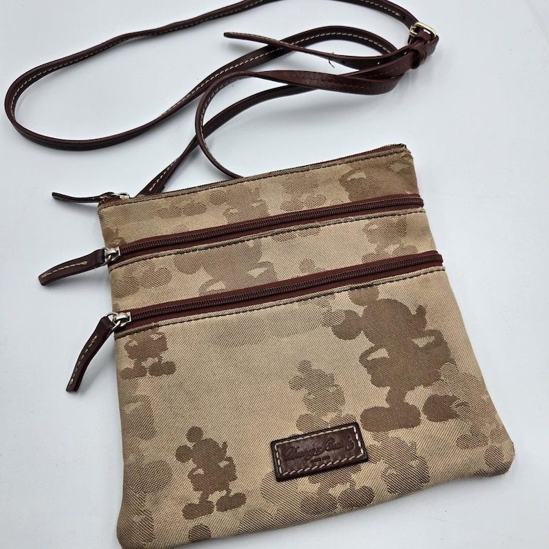 Rare Disney Dooney & Bourke Mickey Mouse Tonal Triple Zip Crossbody Bag Purse image 1