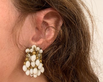 One of a kind 80s white dangle clip-on earrings