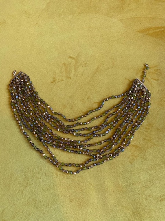 Funky 70s vintage green and gold 10 strand necklac