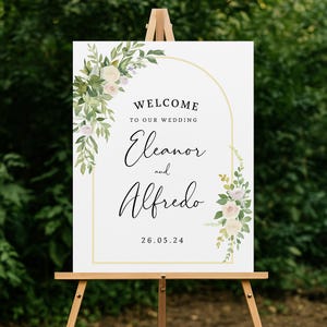 Custom Wedding Welcome Sign | Watercolour Floral Arch Design | Instant Digital Download