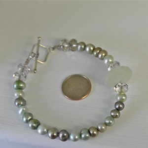 Pale Sea Foam Green Natural Chalcedony Bracelet With Dark and Light