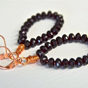 Copper and Garnet Glass Earrings January Birthstone Long Earrings
