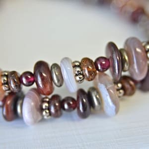 Mens Gemstone Necklace with Agates, Sangria Garnets and Brown Bronzite  20 inches long Unisex