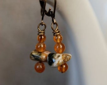 Citrine and Ocean Jasper Earrings - Handmade in Maine