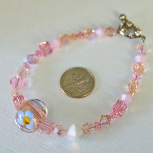 Pink Crystal and Handmade Glass Bead Bracelet Valentines Day image 4