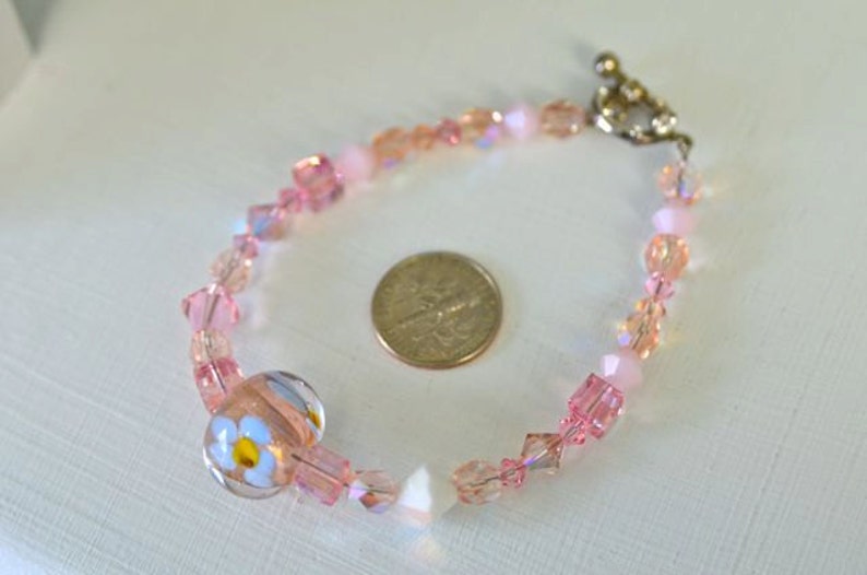 Pink Crystal and Handmade Glass Bead Bracelet Valentines Day image 4