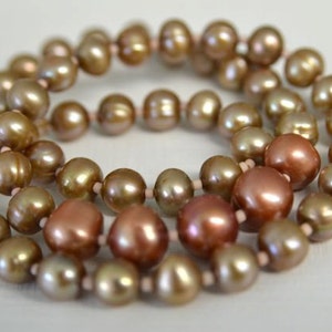 Beige Brown Pearl Necklace with Blush Pink Pearl Accents