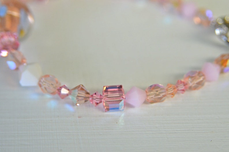 Pink Crystal and Handmade Glass Bead Bracelet Valentines Day image 2
