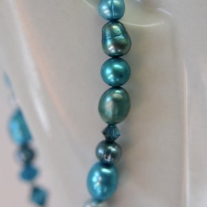 Turquoise Pearl and Crystal Bracelet . Winter Sun Collection from North Atlantic Art Studio in Maine image 2