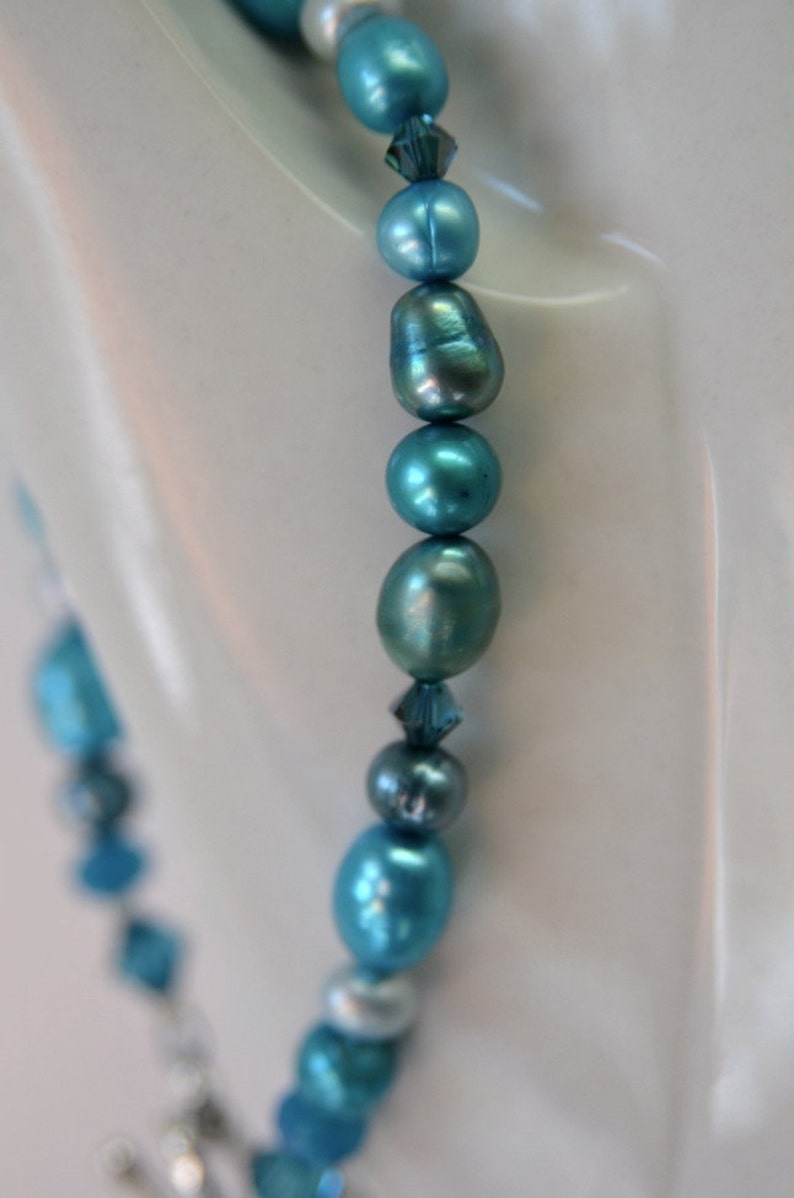 Turquoise Pearl and Crystal Bracelet . Winter Sun Collection from North Atlantic Art Studio in Maine image 2