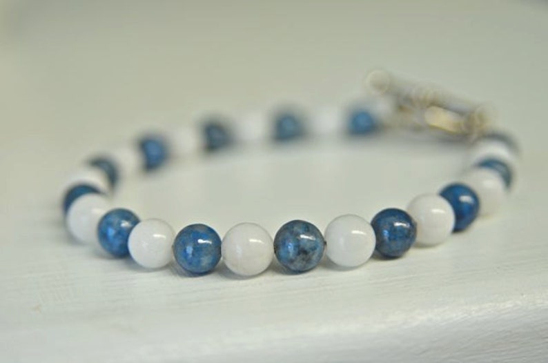 Snow Quartz And Blue Lapis Bracelet with Natural Gemstones Handmade in Maine image 1