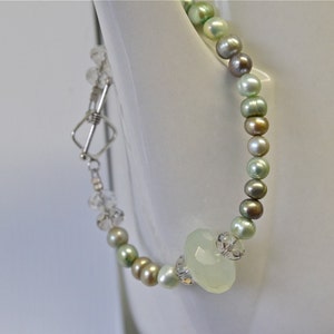 Pale Sea Foam Green Natural Chalcedony Bracelet With Dark and Light