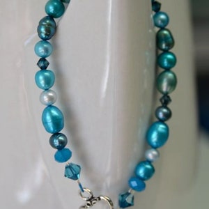 Turquoise Pearl and Crystal Bracelet . Winter Sun Collection from North Atlantic Art Studio in Maine image 1
