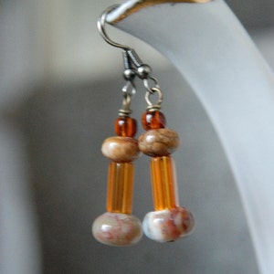 Ocean Jasper Earrings Golden Glass Beads Gemstone Earrings image 1