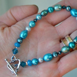 Turquoise Pearl and Crystal Bracelet . Winter Sun Collection from North Atlantic Art Studio in Maine image 4