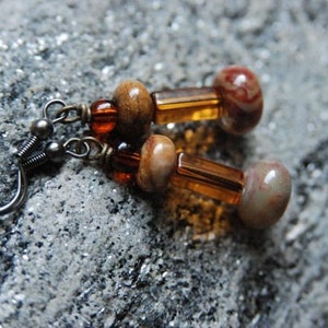 Ocean Jasper Earrings Golden Glass Beads Gemstone Earrings image 2