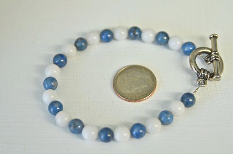 Snow Quartz And Blue Lapis Bracelet with Natural Gemstones Handmade in Maine image 4