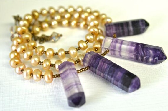 Collier En Perles De Fluorite Violette Naturelle - Marque Désirs Essentiels Paris, Acier Inox, Neuf