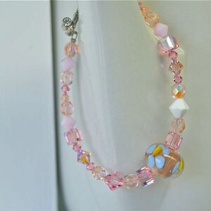 Pink Crystal and Handmade Glass Bead Bracelet Valentines Day image 3