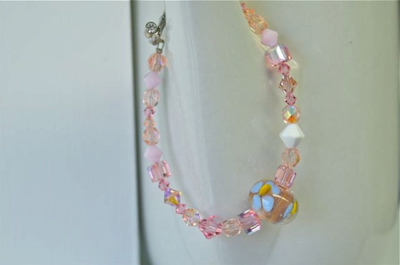 Pink Crystal and Handmade Glass Bead Bracelet Valentines Day image 3