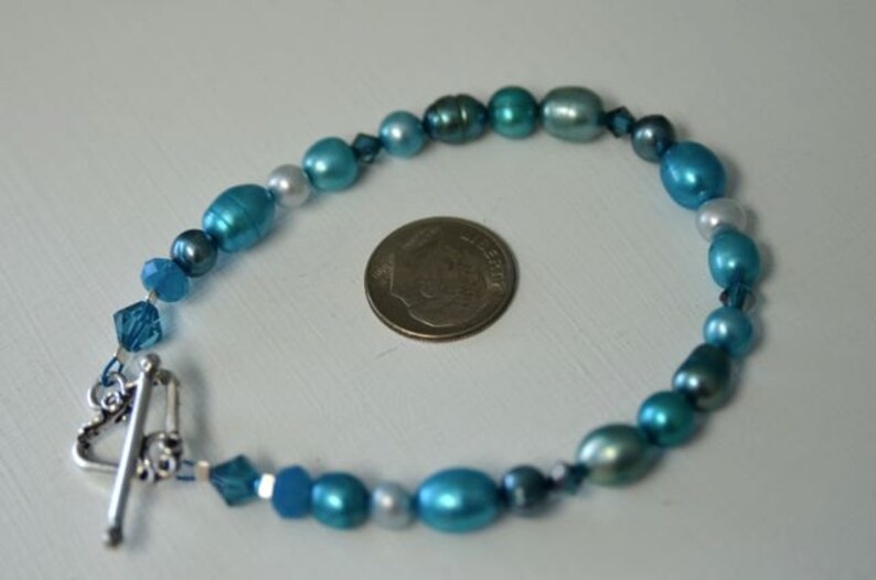 Turquoise Pearl and Crystal Bracelet . Winter Sun Collection from North Atlantic Art Studio in Maine image 3