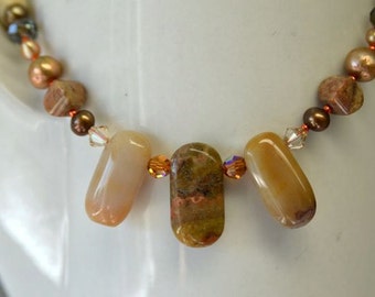 Ocean Jasper Necklace with Tangerine, Brown, Gold and Orange Absolututely Beautiful and Handmade in Maine
