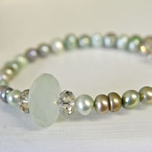 Pale Sea Foam Green Natural Chalcedony Bracelet With Dark and Light