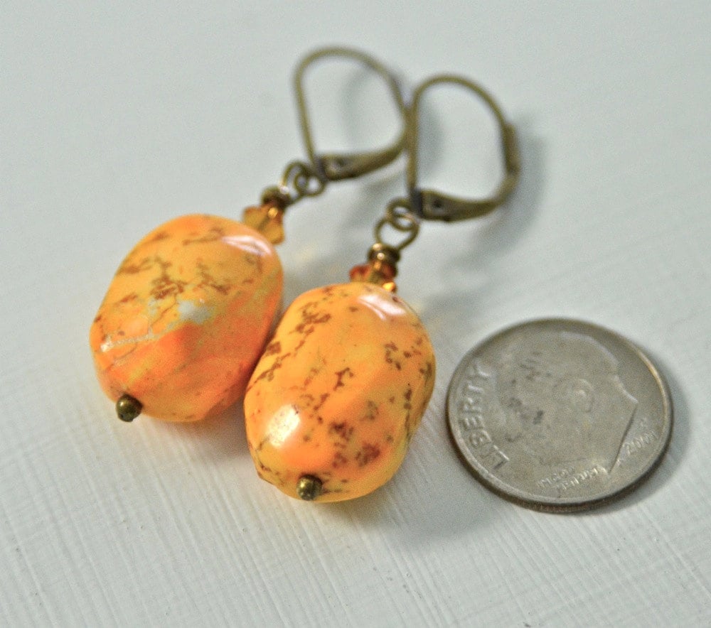 Tangerine Orange Stone Earrings Made With Magnesite and Etsy
