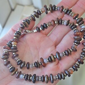Men's Natural Stone Necklace with Agates, Garnets and Bronzite .. 20 inches long Unisex Necklace