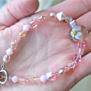 Pink Crystal and Handmade Glass Bead Bracelet Valentines Day image 5