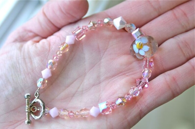 Pink Crystal and Handmade Glass Bead Bracelet Valentines Day image 5