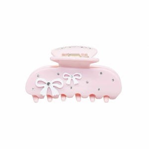 Pink Bow Ribbon Gemstone Hair Claw Clip, Ponytail Hair Claw, Medium Hair Claw, Gift For Her, Girlish Hair Claw Clip, Cute Acetate Hair Clamp