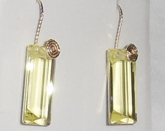 31 cts Natural Square mix Lemon Quartz gemstones, 14kt yellow gold Pierced Earrings