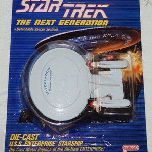 STAR TREK The Next Generation Die-Cast USS Enterprise Starship by Galoob Unpunched 1988 Paramount Pictures 6&quot; Long detachable Saucer Section