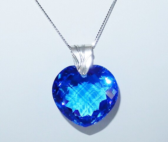 95ct Swiss Blue Topaz HEART Pendant Necklace Natu… - image 1