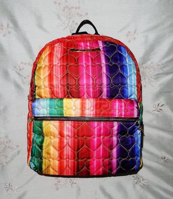 Betsy Johnson Backpack Large Gold Heart Stitching Rainbow Colors Metal Zippers Cell Phone Pouch Approx. 13 X 26 X 7 Expandable Etsy UK