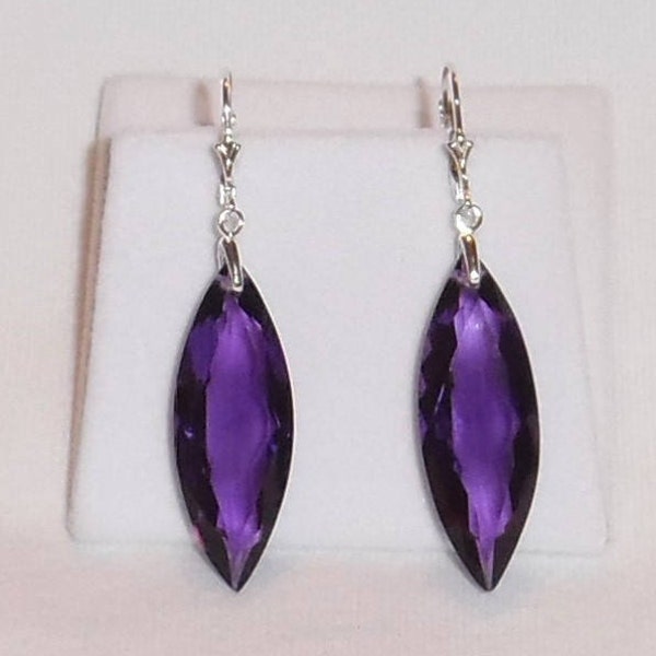 34cts Marquise Purple Amethyst Earrings Natural Marquise Purple Amethyst gemstones, Sterling Silver Leverback Earrings