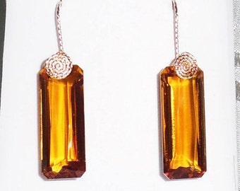 43ct Natural Octagon Madeira Citrine gemstones, 14kt yellow gold Pierced Earrings