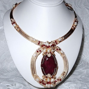 226ct Ruby Necklace CERTIFIED Oval Faceted Madagascar gemstone 14kt yellow gold Omega Necklace 18 1/2"