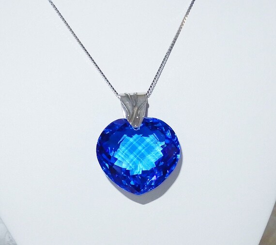 95ct Swiss Blue Topaz HEART Pendant Necklace Natu… - image 5