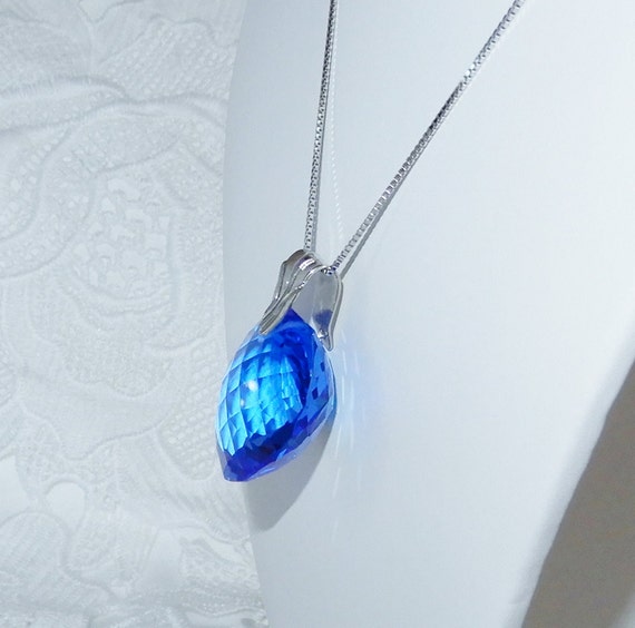 95ct Swiss Blue Topaz HEART Pendant Necklace Natu… - image 7