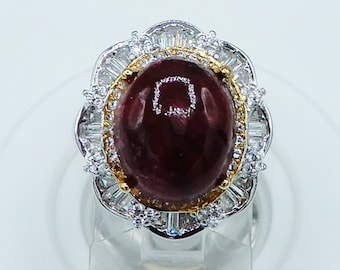 Anillo de rubí de 32 TCW, piedra preciosa de rubí natural sin tratar extraída de la tierra, anillo ajustable con cabujón ovalado.