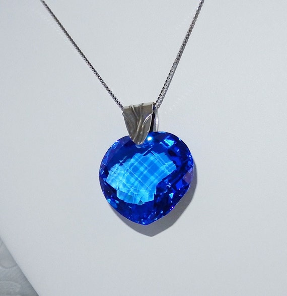 95ct Swiss Blue Topaz HEART Pendant Necklace Natu… - image 6