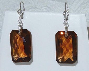 Madeira Citrine Earrings: 925 Sterling Silver Lever Back, Natural Gemstone