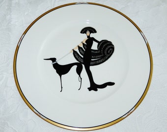 Erte Symphony in Black Mikasa Charger Plate, Signed on back Erte&#39; A3255 / 1988 Bone China Japan 12&quot; Charger Plate