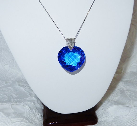 95ct Swiss Blue Topaz HEART Pendant Necklace Natu… - image 3