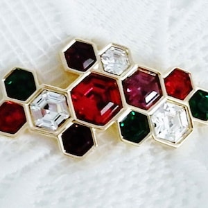 Swarovski Crystals Brooch Pin Colorful Octagon Shaped Crystals, Extremely RARE Swan stamped perfect condition 2&quot; W x 1&quot; T