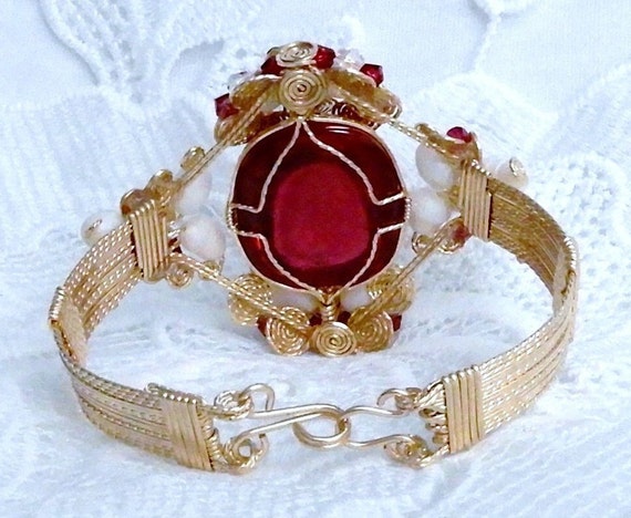 106ct Red Topaz 14kt Yellow Gold Bangle Bracelet … - image 8