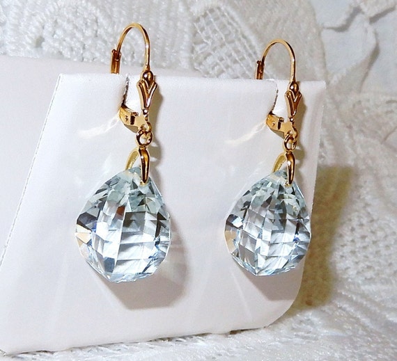 38cts White Quartz Briolette Earrings Genuine gem… - image 1